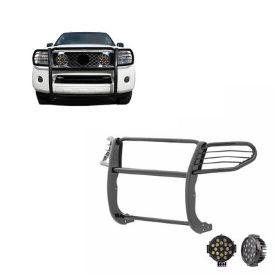 2005-2021 Nissan Frontier Grille Guard Kit Modular Incl. pair of 7.0"Dia.  LED  Lights w/ Black Trim Rings w/ Wiring Harness and Switch | Black Horse Off Road - Image 1