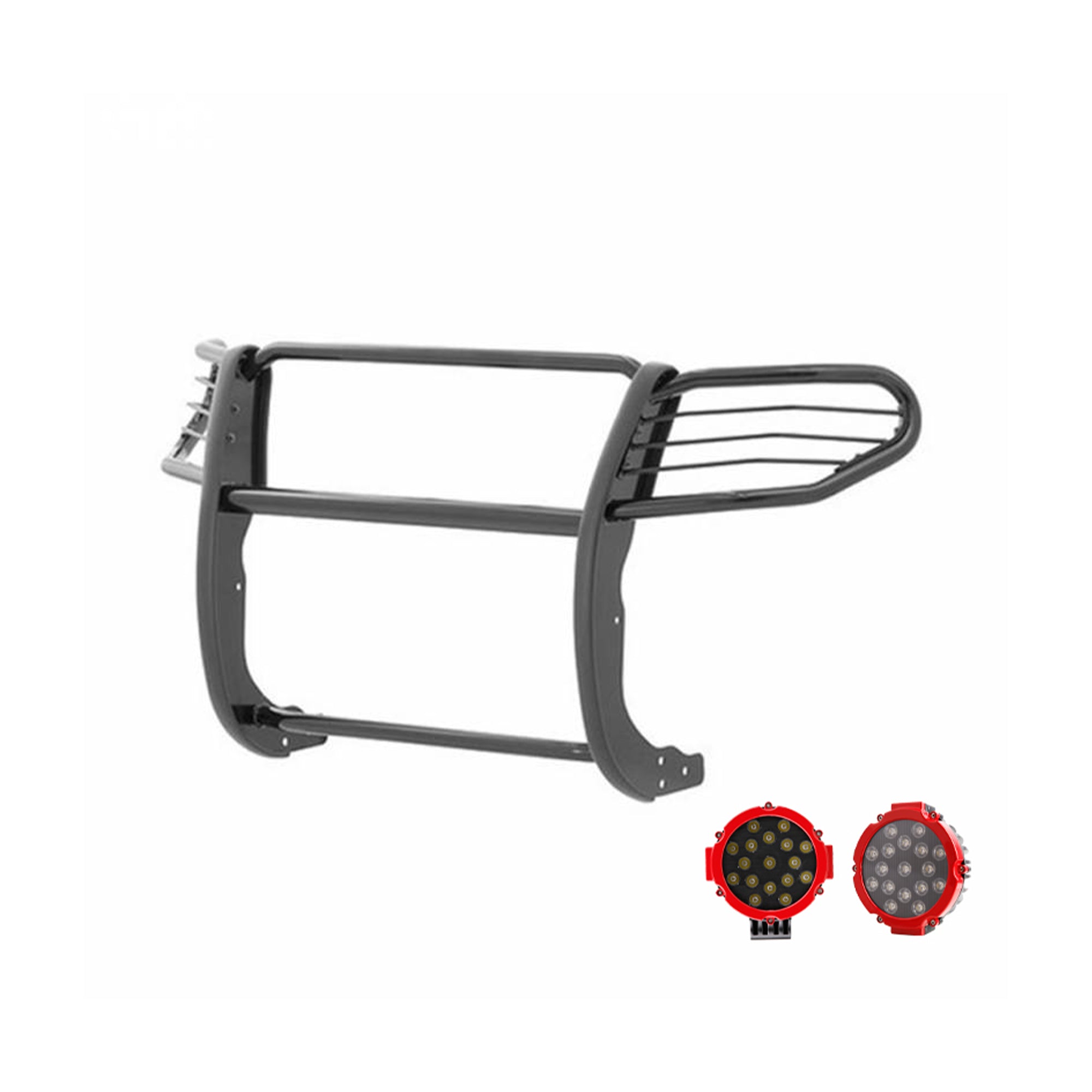 2005-2021 Nissan Frontier Grille Guard Kit Modular Incl. pair of 7.0"Dia.  LED  Lights w/Red Trim Rings w/ Wiring Harness and Switch | Black Horse Off Road - Image 4