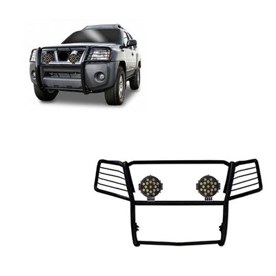 2005-2015 Nissan Xterra Grille Guard Kit Modular Incl. pair of 7.0"Dia.  LED  Lights w/ Black Trim Rings w/ Wiring Harness and Switch | Black Horse Off Road - Image 1