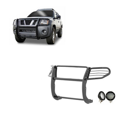 2005-2015 Nissan Xterra Grille Guard Kit Modular Pair  of 5.3" Dia. LED Flood Lights w/ Black Trim Rings Wiring Harness  and Switch | Black Horse Off Road - Image 1