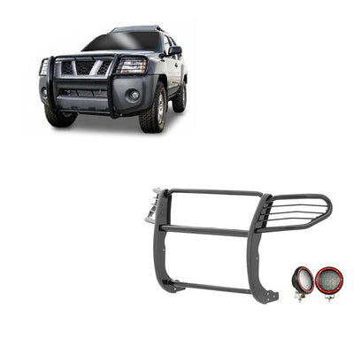 2005-2015 Nissan Xterra Grille Guard Kit Modular Pair  of 5.3" Dia. LED Flood Lights w/ Red Trim Rings Wiring Harness  and Switch | Black Horse Off Road - Image 1