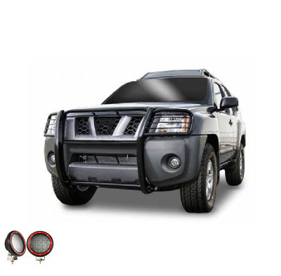 2005-2015 Nissan Xterra Grille Guard Kit Modular Pair  of 5.3" Dia. LED Flood Lights w/ Red Trim Rings Wiring Harness  and Switch | Black Horse Off Road - Image 7