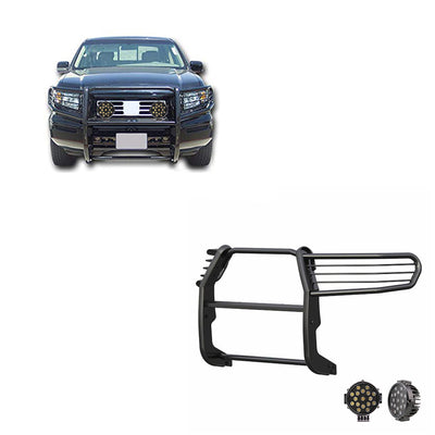2006-2014 Honda Ridgeline Grille Guard Kit Modular Incl. pair of 7.0"Dia.  LED  Lights w/ Black Trim Rings w/ Wiring Harness and Switch | Black Horse Off Road - Image 1