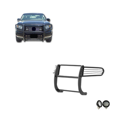 2006-2014 Honda Ridgeline Grille Guard Kit Modular Pair  of 5.3" Dia. LED Flood Lights w/ Black Trim Rings Wiring Harness  and Switch | Black Horse Off Road - Image 1