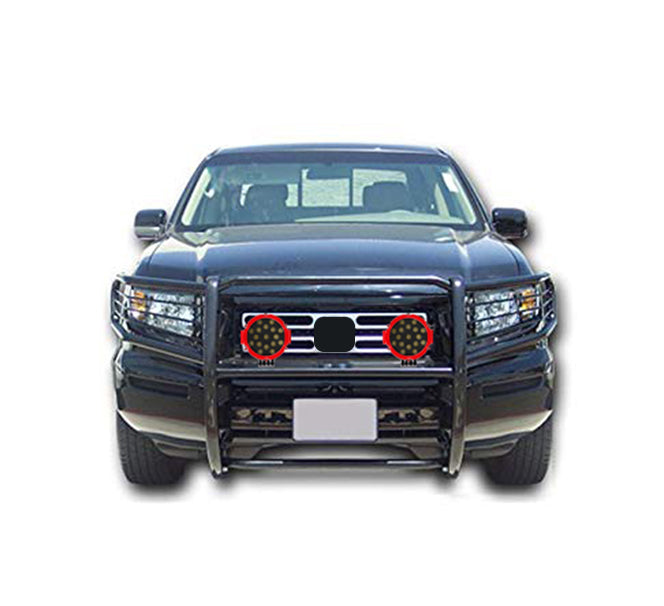 2006-2014 Honda Ridgeline Grille Guard Kit Modular Incl. pair of 7.0"Dia.  LED  Lights w/Red Trim Rings w/ Wiring Harness and Switch | Black Horse Off Road - Image 5