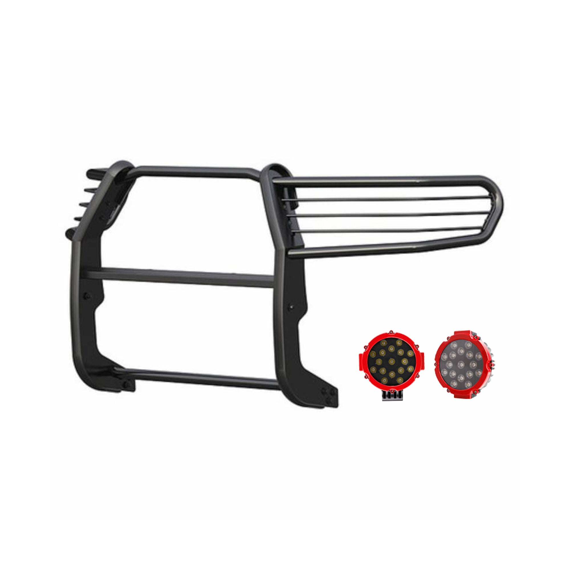 2006-2014 Honda Ridgeline Grille Guard Kit Modular Incl. pair of 7.0"Dia.  LED  Lights w/Red Trim Rings w/ Wiring Harness and Switch | Black Horse Off Road - Image 6