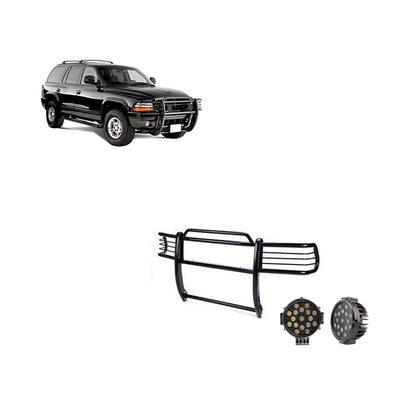 1997-2004 Dodge Ram Dakota Grille Guard Kit Modular Incl. pair of 7.0"Dia.  LED  Lights w/ Black Trim Rings w/ Wiring Harness and Switch | Black Horse Off Road - Image 1