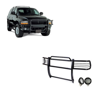 1997-2004 Dodge Ram Dakota Grille Guard Kit Modular Pair  of 5.3" Dia. LED Flood Lights w/ Black Trim Rings Wiring Harness  and Switch | Black Horse Off Road - Image 1
