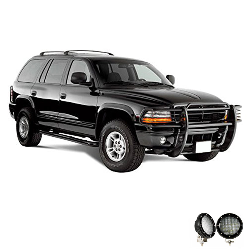 1997-2004 Dodge Ram Dakota Grille Guard Kit Modular Pair  of 5.3" Dia. LED Flood Lights w/ Black Trim Rings Wiring Harness  and Switch | Black Horse Off Road - Image 6