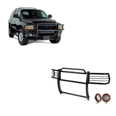 1997-2004 Dodge Ram Dakota Grille Guard Kit Modular Pair  of 5.3" Dia. LED Flood Lights w/ Red Trim Rings Wiring Harness  and Switch | Black Horse Off Road - Image 1