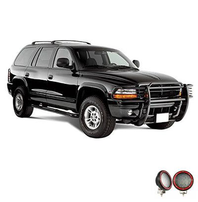 1997-2004 Dodge Ram Dakota Grille Guard Kit Modular Pair  of 5.3" Dia. LED Flood Lights w/ Red Trim Rings Wiring Harness  and Switch | Black Horse Off Road - Image 6