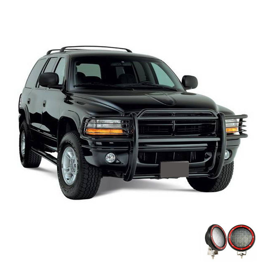 1997-2004 Dodge Ram Dakota Grille Guard Kit Modular Pair  of 5.3" Dia. LED Flood Lights w/ Red Trim Rings Wiring Harness  and Switch | Black Horse Off Road - Image 7