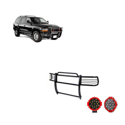 1997-2004 Dodge Ram Dakota Grille Guard Kit Modular Incl. pair of 7.0"Dia.  LED  Lights w/Red Trim Rings w/ Wiring Harness and Switch | Black Horse Off Road - Image 1