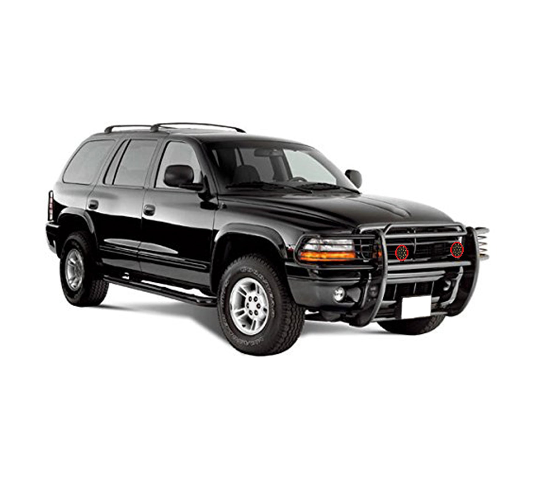 1997-2004 Dodge Ram Dakota Grille Guard Kit Modular Incl. pair of 7.0"Dia.  LED  Lights w/Red Trim Rings w/ Wiring Harness and Switch | Black Horse Off Road - Image 3