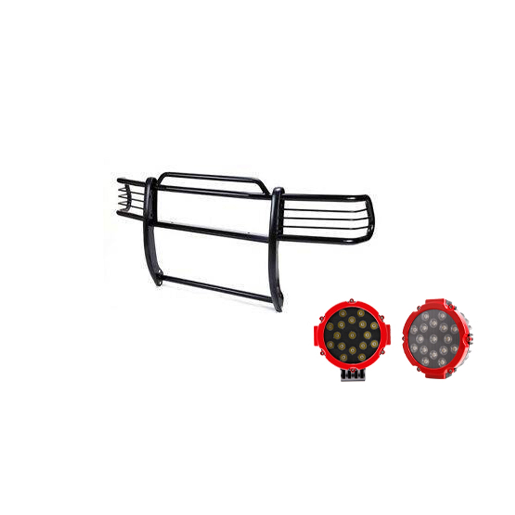 1997-2004 Dodge Ram Dakota Grille Guard Kit Modular Incl. pair of 7.0"Dia.  LED  Lights w/Red Trim Rings w/ Wiring Harness and Switch | Black Horse Off Road - Image 4