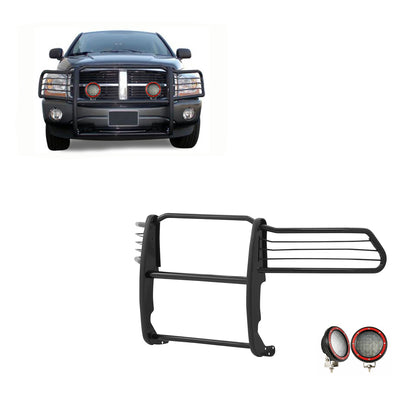 1994-2002 Dodge Ram Ram 1500 Grille Guard Kit Modular Pair  of 5.3" Dia. LED Flood Lights w/ Red Trim Rings Wiring Harness  and Switch | Black Horse Off Road - Image 1