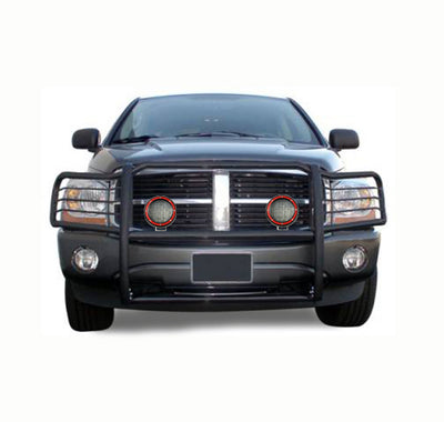 1994-2002 Dodge Ram Ram 1500 Grille Guard Kit Modular Pair  of 5.3" Dia. LED Flood Lights w/ Red Trim Rings Wiring Harness  and Switch | Black Horse Off Road - Image 6