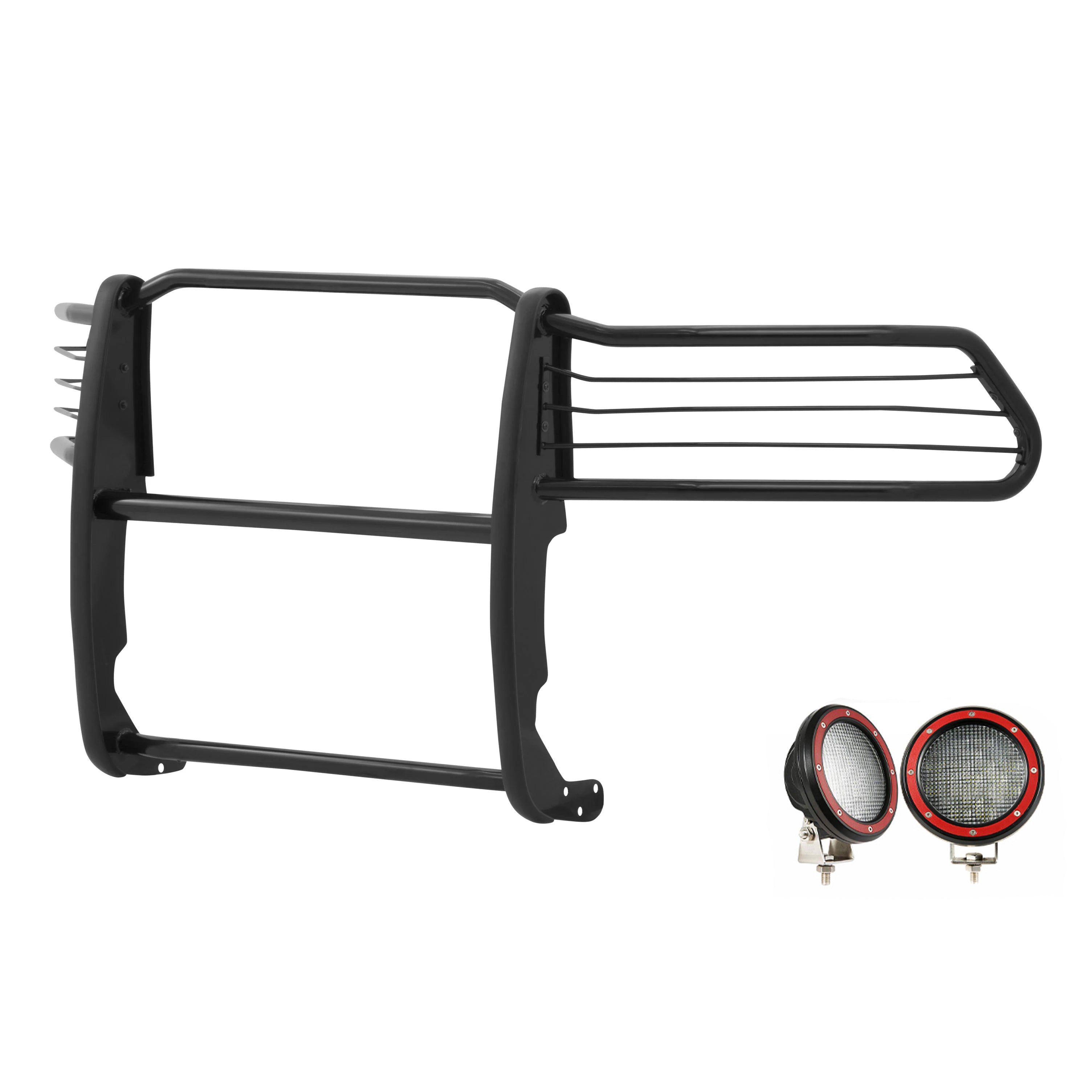 1994-2002 Dodge Ram Ram 1500 Grille Guard Kit Modular Pair  of 5.3" Dia. LED Flood Lights w/ Red Trim Rings Wiring Harness  and Switch | Black Horse Off Road - Image 7