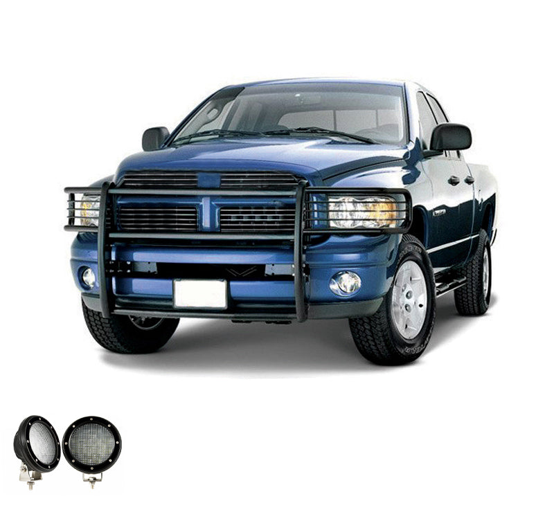 2003-2005 Dodge Ram Ram 1500 Grille Guard Kit Modular Pair  of 5.3" Dia. LED Flood Lights w/ Black Trim Rings Wiring Harness  and Switch | Black Horse Off Road - Image 9