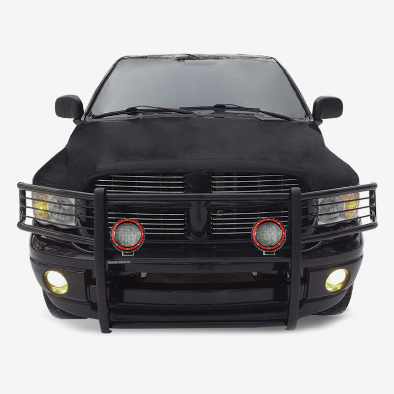 2003-2005 Dodge Ram Ram 1500 Grille Guard Kit Modular Pair  of 5.3" Dia. LED Flood Lights w/ Red Trim Rings Wiring Harness  and Switch | Black Horse Off Road - Image 8
