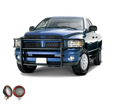 2003-2005 Dodge Ram Ram 1500 Grille Guard Kit Modular Pair  of 5.3" Dia. LED Flood Lights w/ Red Trim Rings Wiring Harness  and Switch | Black Horse Off Road - Image 9