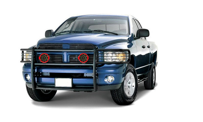 2003-2005 Dodge Ram Ram 1500 Grille Guard Kit Modular Incl. pair of 7.0"Dia.  LED  Lights w/Red Trim Rings w/ Wiring Harness and Switch | Black Horse Off Road - Image 5