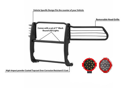 2003-2005 Dodge Ram Ram 1500 Grille Guard Kit Modular Incl. pair of 7.0"Dia.  LED  Lights w/Red Trim Rings w/ Wiring Harness and Switch | Black Horse Off Road - Image 8