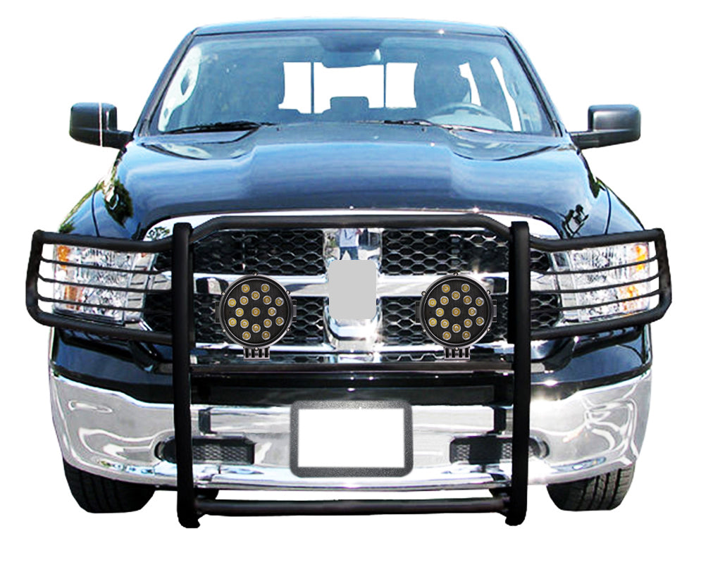 2009-2024 Dodge Ram 1500 Grille Guard Kit Modular Incl. pair of 7.0"Dia.  LED  Lights w/ Black Trim Rings w/ Wiring Harness and Switch | Black Horse Off Road - Image 4