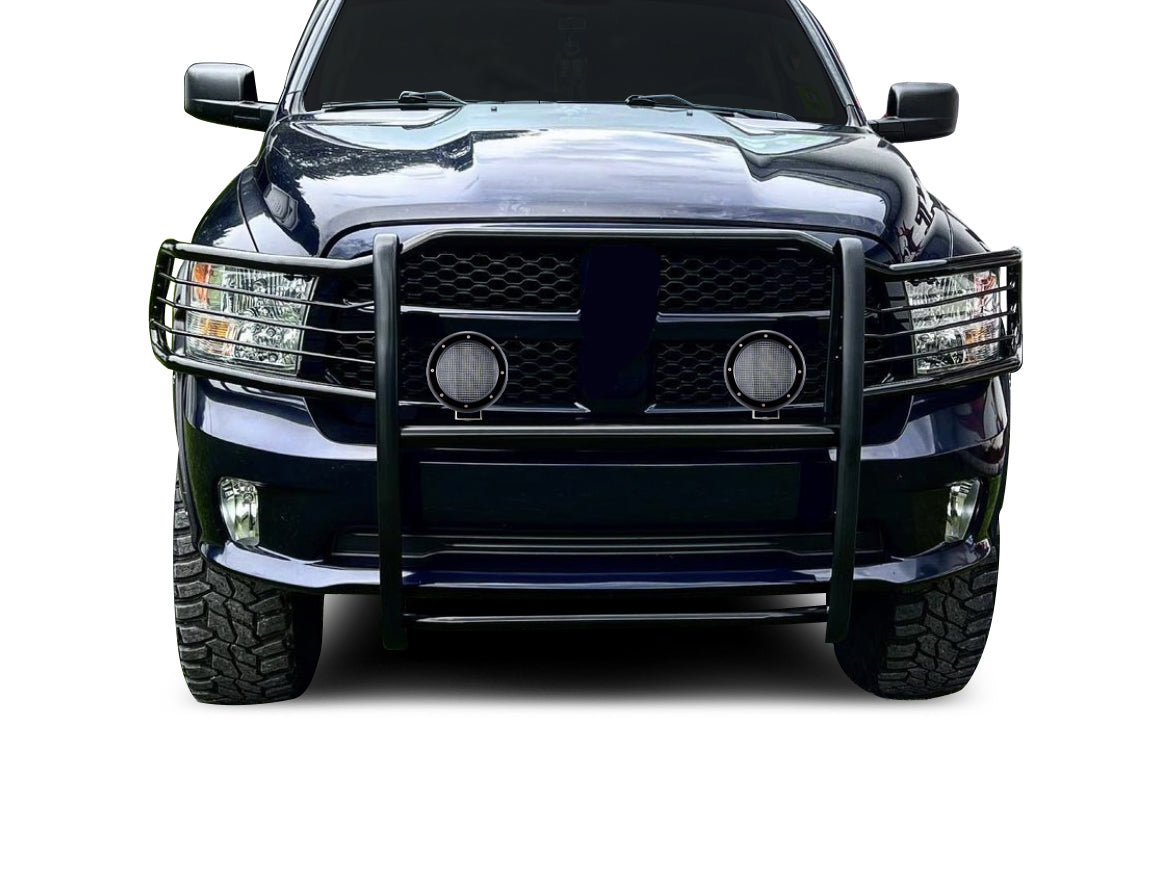 2009-2024 Dodge Ram 1500 Grille Guard Kit Modular Pair  of 5.3" Dia. LED Flood Lights w/ Black Trim Rings Wiring Harness  and Switch | Black Horse Off Road - Image 6