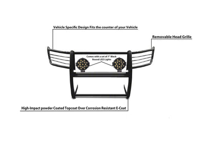 2019-2026 Dodge Ram 1500 Grille Guard Kit Modular Incl. pair of 7.0"Dia.  LED  Lights w/ Black Trim Rings w/ Wiring Harness and Switch | Black Horse Off Road - Image 2
