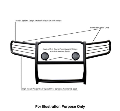 2019-2026 Dodge Ram 1500 Grille Guard Kit Modular Pair  of 5.3" Dia. LED Flood Lights w/ Black Trim Rings Wiring Harness  and Switch | Black Horse Off Road - Image 2