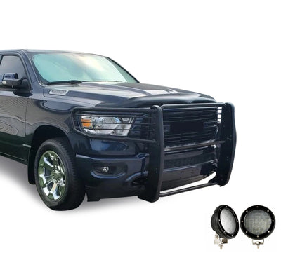 2019-2026 Dodge Ram 1500 Grille Guard Kit Modular Pair  of 5.3" Dia. LED Flood Lights w/ Black Trim Rings Wiring Harness  and Switch | Black Horse Off Road - Image 7