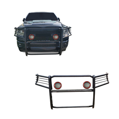 2019-2026 Dodge Ram 1500 Grille Guard Kit Modular Pair  of 5.3" Dia. LED Flood Lights w/ Red Trim Rings Wiring Harness  and Switch | Black Horse Off Road - Image 1