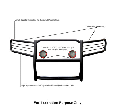 2019-2026 Dodge Ram 1500 Grille Guard Kit Modular Pair  of 5.3" Dia. LED Flood Lights w/ Red Trim Rings Wiring Harness  and Switch | Black Horse Off Road - Image 3