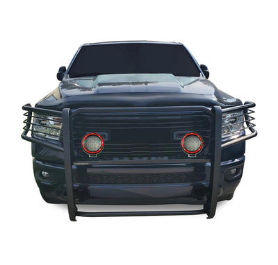 2019-2026 Dodge Ram 1500 Grille Guard Kit Modular Pair  of 5.3" Dia. LED Flood Lights w/ Red Trim Rings Wiring Harness  and Switch | Black Horse Off Road - Image 6