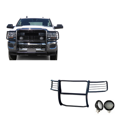 2019-2024 Dodge Ram 2500 Grille Guard Kit Modular Pair  of 5.3" Dia. LED Flood Lights w/ Black Trim Rings Wiring Harness  and Switch | Black Horse Off Road - Image 1