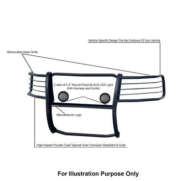 2019-2024 Dodge Ram 2500 Grille Guard Kit Modular Pair  of 5.3" Dia. LED Flood Lights w/ Black Trim Rings Wiring Harness  and Switch | Black Horse Off Road - Image 4