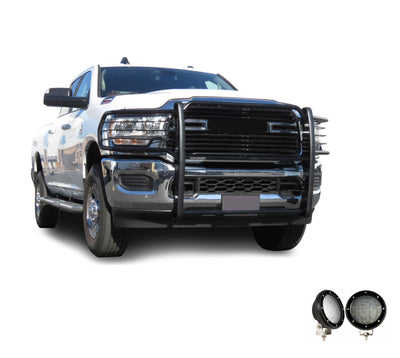 2019-2024 Dodge Ram 2500 Grille Guard Kit Modular Pair  of 5.3" Dia. LED Flood Lights w/ Black Trim Rings Wiring Harness  and Switch | Black Horse Off Road - Image 9