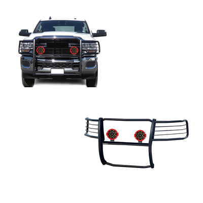 2019-2024 Dodge Ram 2500 Grille Guard Kit Modular Incl. pair of 7.0"Dia.  LED  Lights w/Red Trim Rings w/ Wiring Harness and Switch | Black Horse Off Road - Image 1