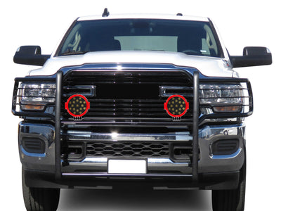 2019-2024 Dodge Ram 2500 Grille Guard Kit Modular Incl. pair of 7.0"Dia.  LED  Lights w/Red Trim Rings w/ Wiring Harness and Switch | Black Horse Off Road - Image 10