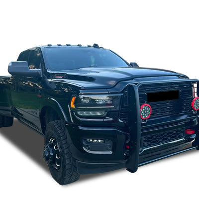 2019-2024 Dodge Ram 2500 Grille Guard Kit Modular Incl. pair of 7.0"Dia.  LED  Lights w/Red Trim Rings w/ Wiring Harness and Switch | Black Horse Off Road - Image 8
