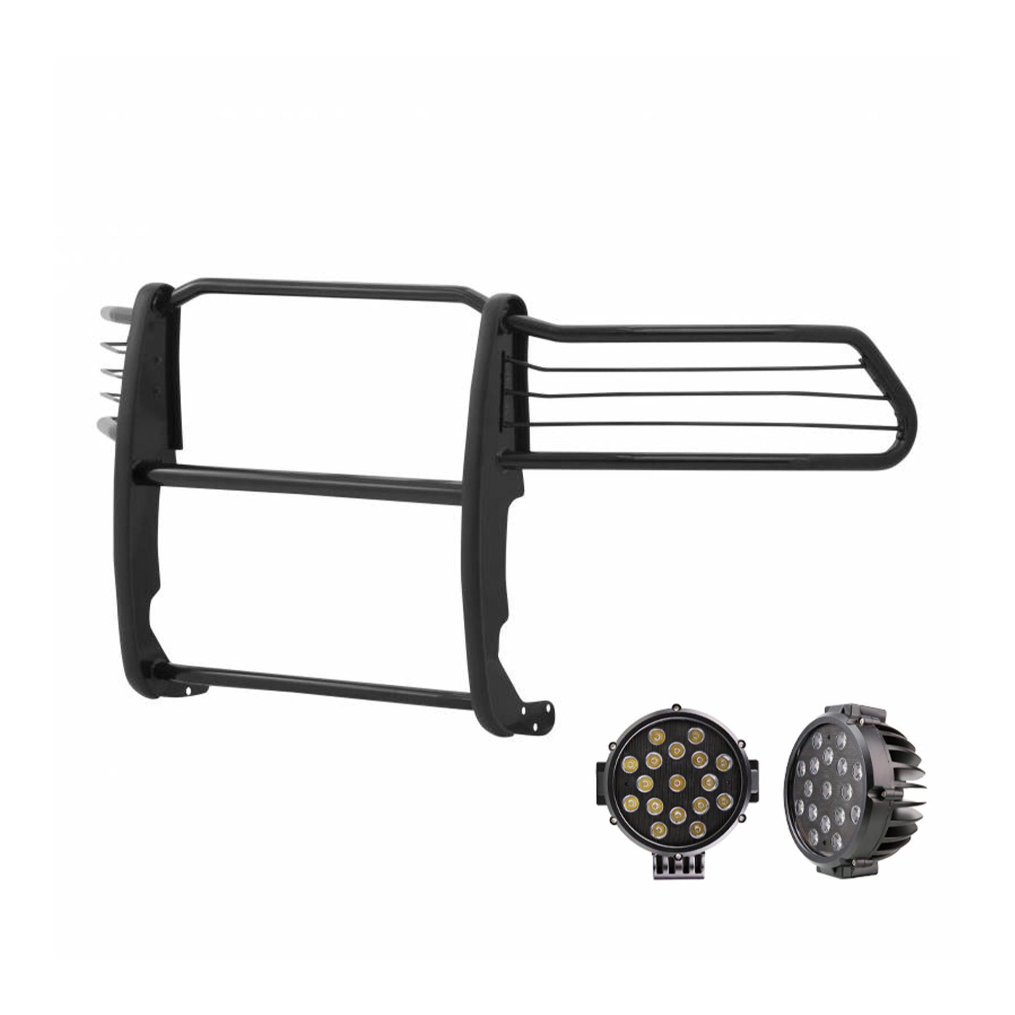 2010-2018 Dodge Ram 2500 Grille Guard Kit Modular Incl. pair of 7.0"Dia.  LED  Lights w/ Black Trim Rings w/ Wiring Harness and Switch | Black Horse Off Road - Image 1