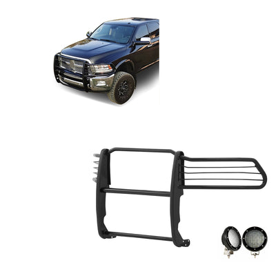 2010-2018 Dodge Ram 2500 Grille Guard Kit Modular Pair  of 5.3" Dia. LED Flood Lights w/ Black Trim Rings Wiring Harness  and Switch | Black Horse Off Road - Image 1