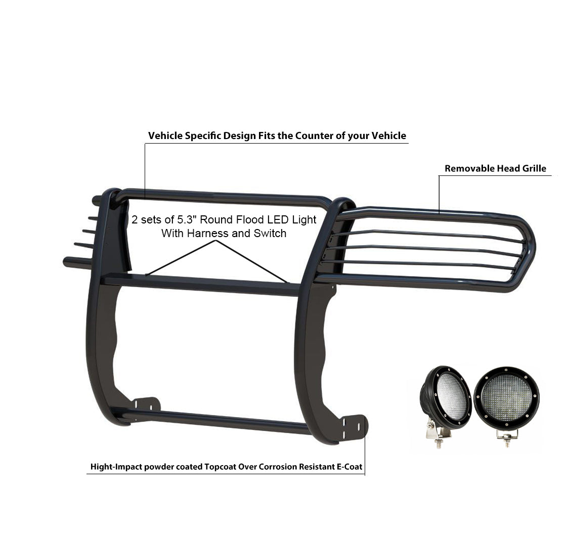 2010-2018 Dodge Ram 2500 Grille Guard Kit Modular Pair  of 5.3" Dia. LED Flood Lights w/ Black Trim Rings Wiring Harness  and Switch | Black Horse Off Road - Image 10