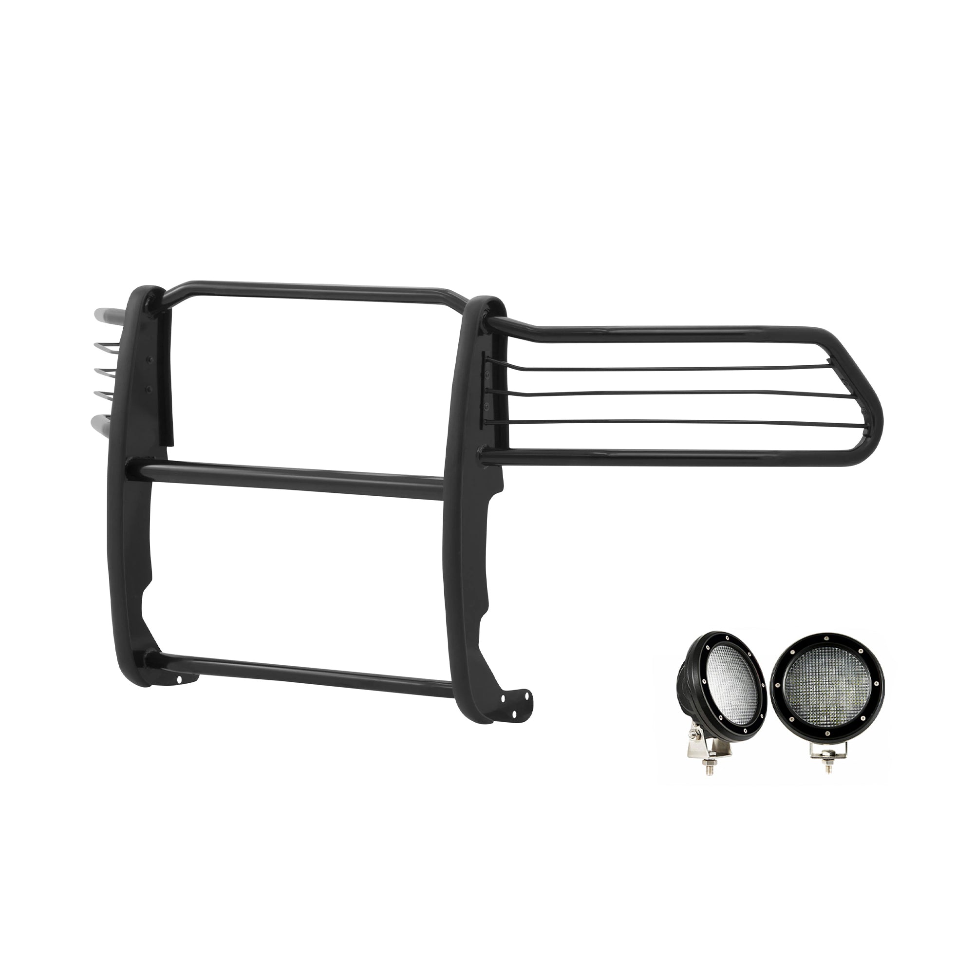 2010-2018 Dodge Ram 2500 Grille Guard Kit Modular Pair  of 5.3" Dia. LED Flood Lights w/ Black Trim Rings Wiring Harness  and Switch | Black Horse Off Road - Image 9