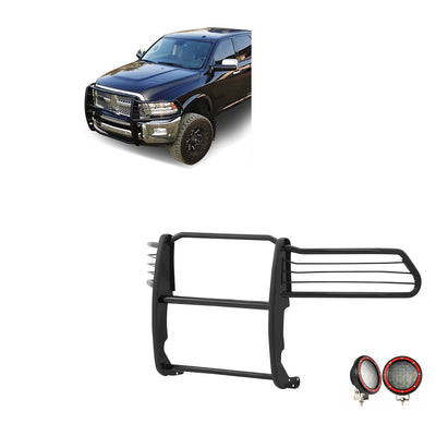 2010-2018 Dodge Ram 2500 Grille Guard Kit Modular Pair  of 5.3" Dia. LED Flood Lights w/ Red Trim Rings Wiring Harness  and Switch | Black Horse Off Road - Image 1