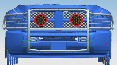2010-2018 Dodge Ram 2500 Grille Guard Kit Modular Incl. pair of 7.0"Dia.  LED  Lights w/Red Trim Rings w/ Wiring Harness and Switch | Black Horse Off Road - Image 4