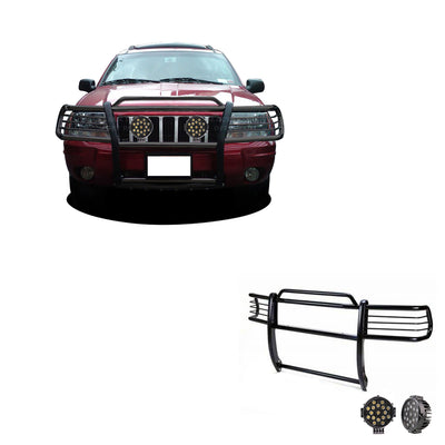 1999-2004 Jeep Grand Cherokee Grille Guard Kit Modular Incl. pair of 7.0"Dia.  LED  Lights w/ Black Trim Rings w/ Wiring Harness and Switch | Black Horse Off Road - Image 1