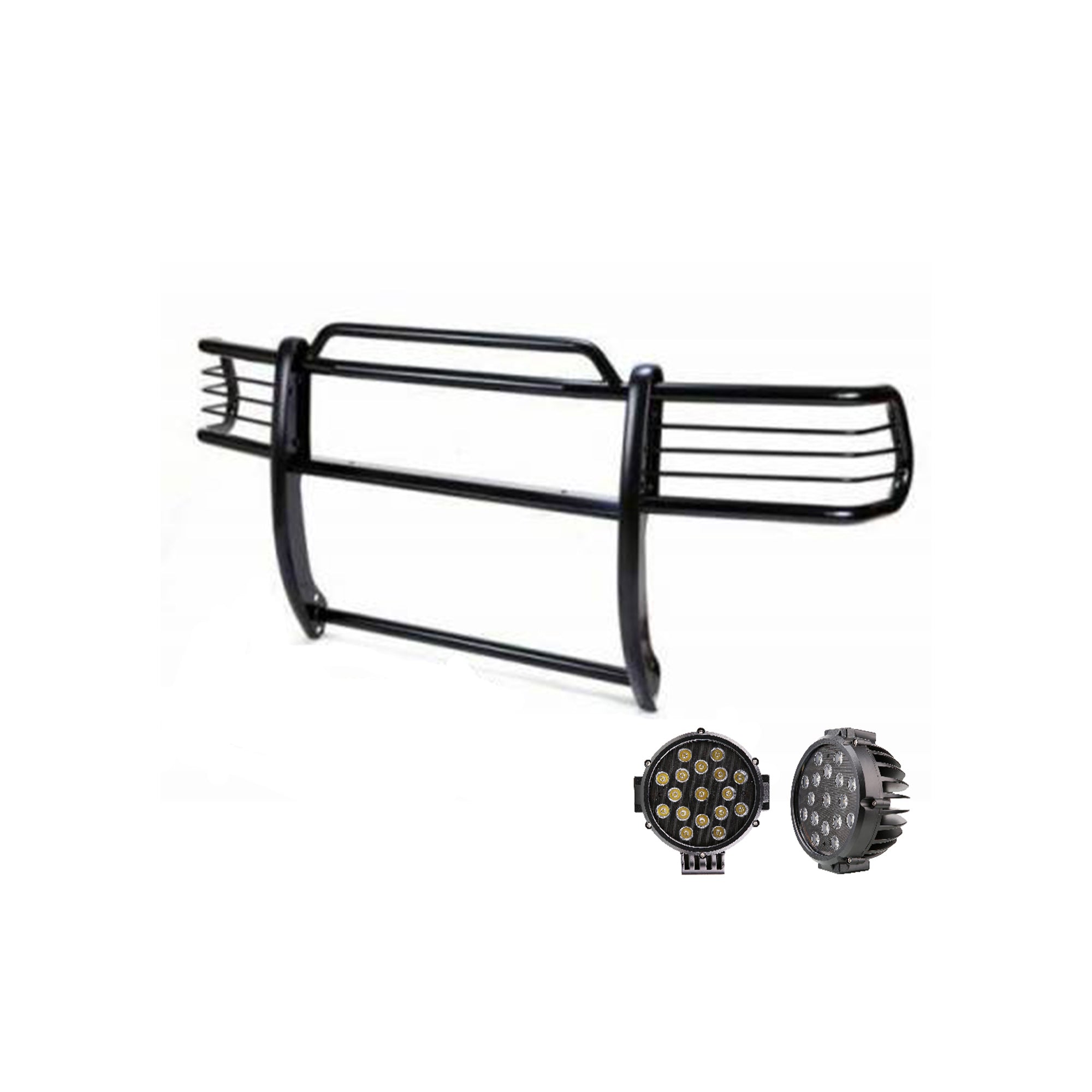 1999-2004 Jeep Grand Cherokee Grille Guard Kit Modular Incl. pair of 7.0"Dia.  LED  Lights w/ Black Trim Rings w/ Wiring Harness and Switch | Black Horse Off Road - Image 5