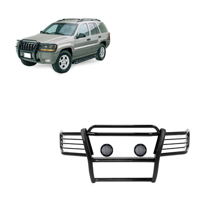 1999-2004 Jeep Grand Cherokee Grille Guard Kit Modular Pair  of 5.3" Dia. LED Flood Lights w/ Black Trim Rings Wiring Harness  and Switch | Black Horse Off Road - Image 1